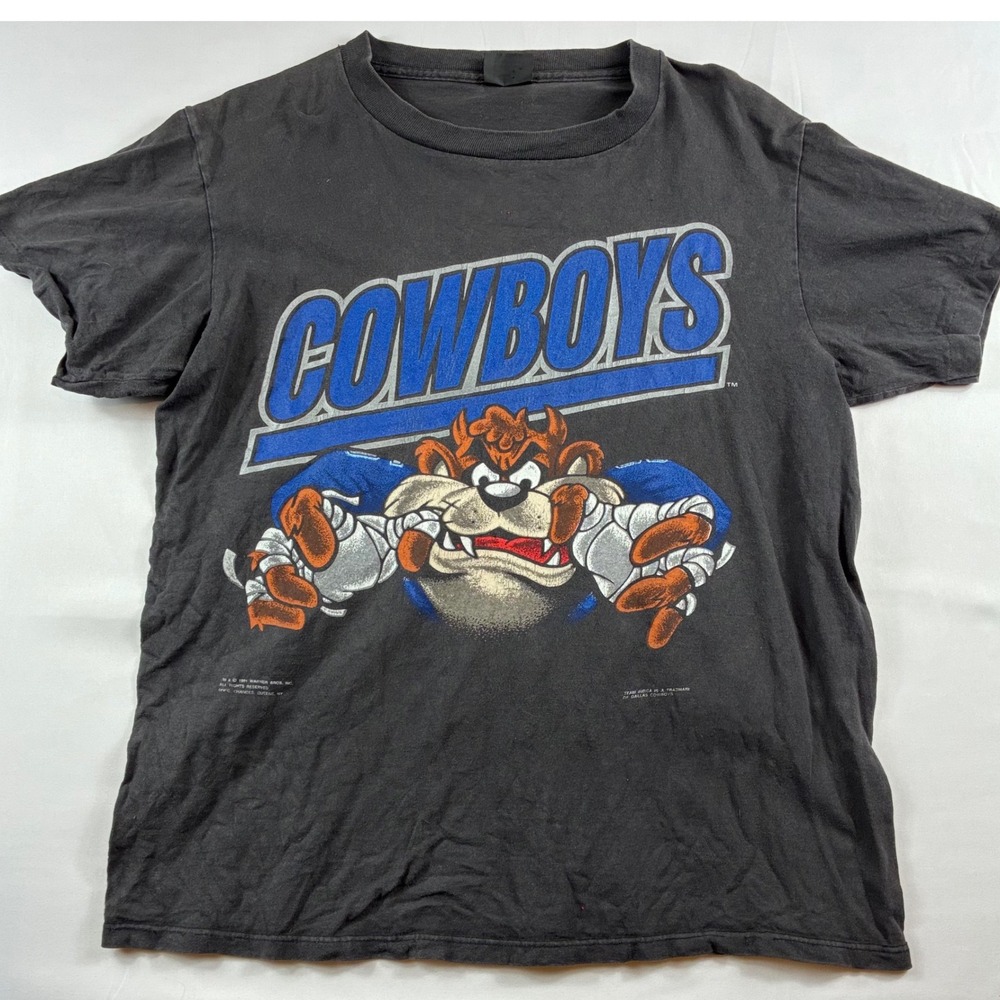 Changes Dallas Cowboys T Shirt Mens M Black Vintage 1991 Taz Looney Tunes NFL